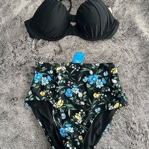 Cupshe Black Floral Bikini Set